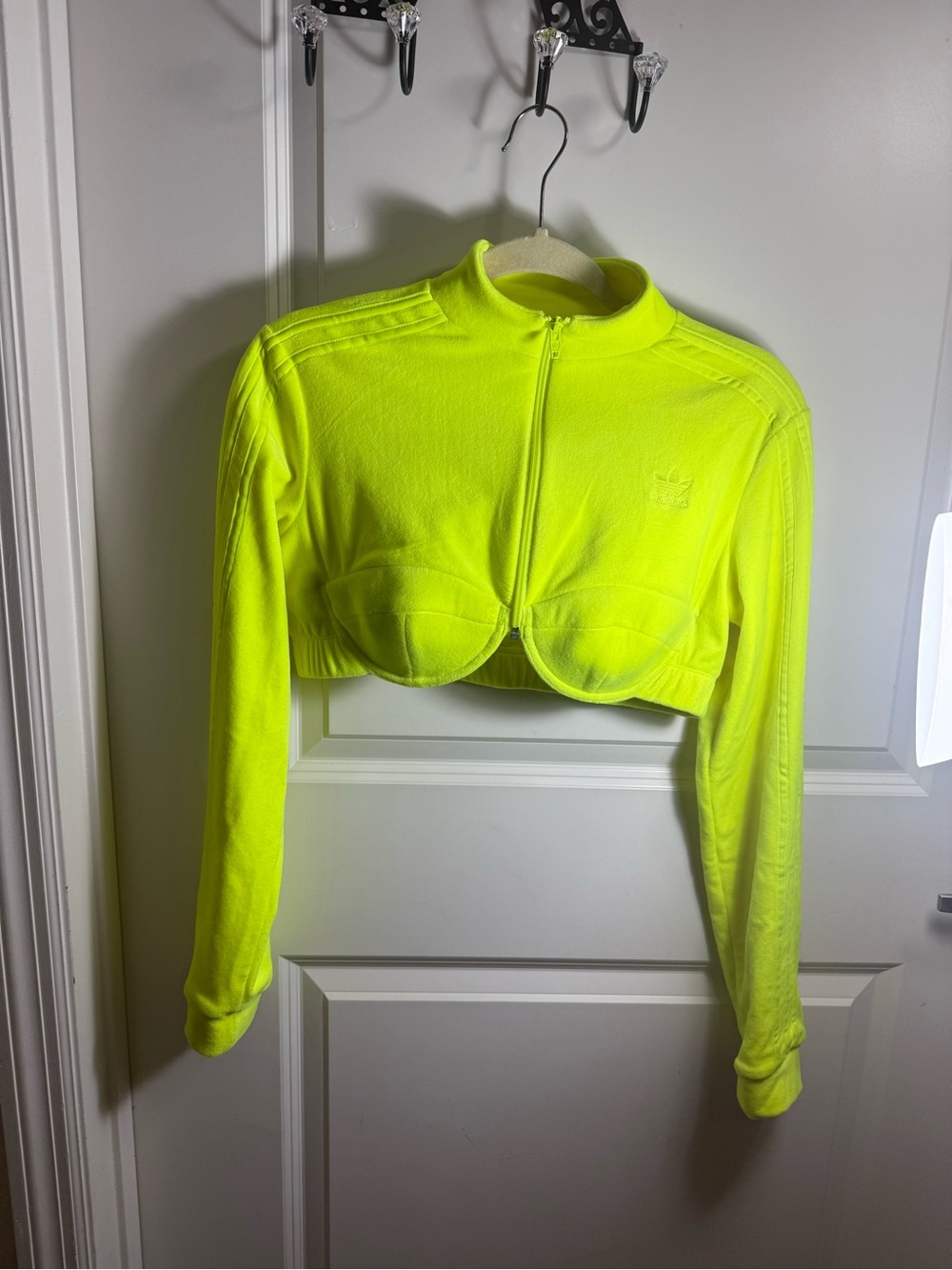 adidas Neon Yellow Cropped Zip-Front Long Sleeve Top with Bust Seams